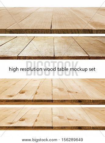 Isolated On White High Resolution Wood Table Mockup Set, Can Be Used For Display Or Montage On Wood