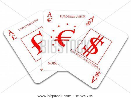 tre carte: euro sterlina Dollaro