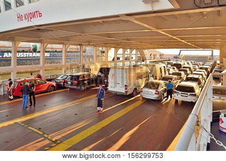 Download Car Ferry On The Ferry Crossing To The Crimea At Sunset