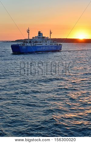 Ferry At Sunset Sails From The Crimea