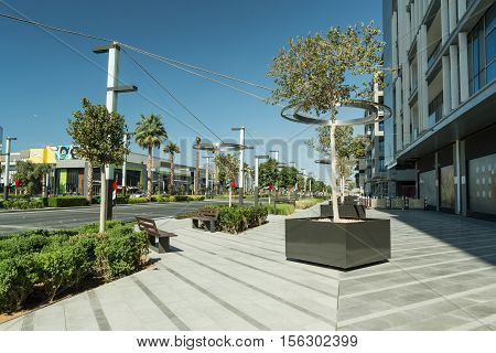 DUBAI - NOVEMBER 08 2016: LUMAS Dubai City Walk. New modern part of Dubai City. City Walk is reminiscent of European-style streets.