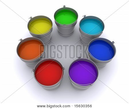 sette secchi di inchiostri colorati