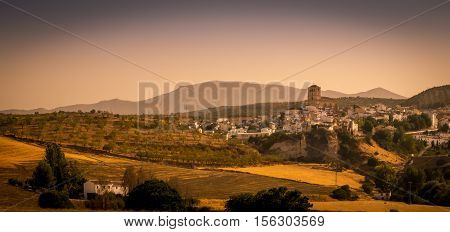 A beautuiful sunset view of Alhama de Granada Andalucia Southern Spain