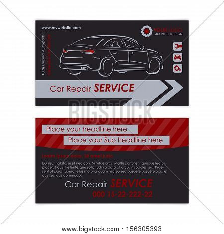Auto repair business card template. Create your own business cards. Mockup Vector illustration.