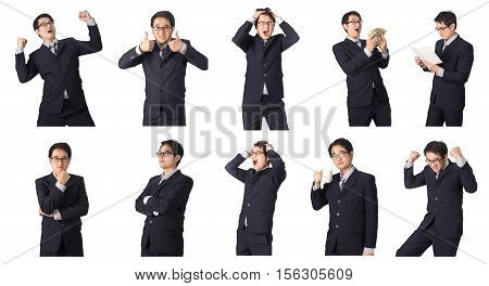 Set Of Asian Businessman In Various Poses Isolated On White