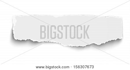 White vector oblong paper tear with soft shadow isolated on white background