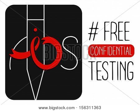 World AIDS day 1 December poster. Awareness red ribbon. Isolated vector banner. HIV test symbol.'Free confidential testing'
