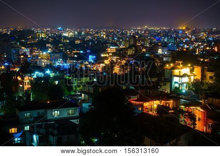 Patan and Kathmandu illuminated for Tihar in Nepal