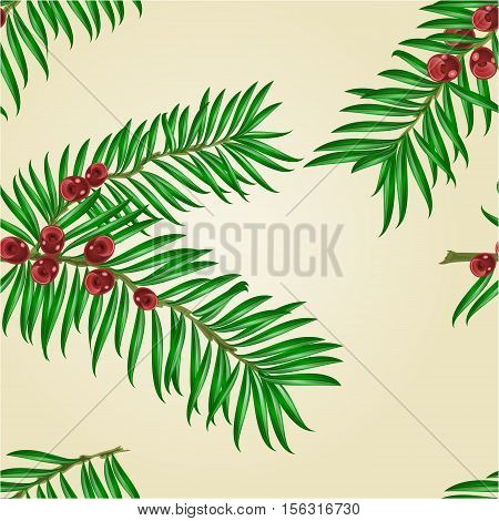 Seamless texture Yew branches with red berries nature background vector illustration
