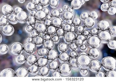 Silver nanoparticles. 3D illustration. Biotechnological and scientific background