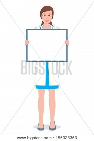 Female doctor showing blank to write it on your personal message or advice.