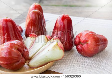 rose apple Thailand apple fruit flavors of sweet red gloss. rose apple on background