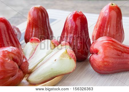 rose apple Thailand apple fruit flavors of sweet red gloss. rose apple on background