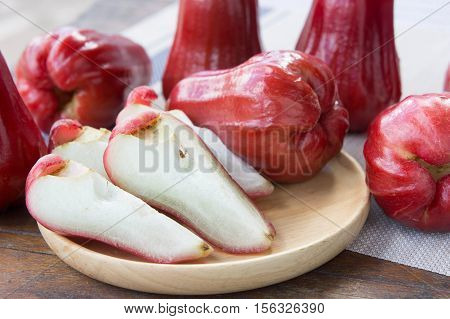 rose apple Thailand apple fruit flavors of sweet red gloss. rose apple on background