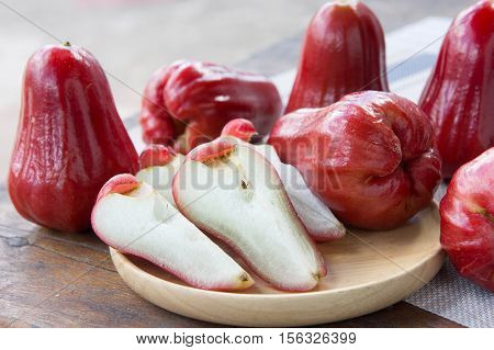 rose apple Thailand apple fruit flavors of sweet red gloss. rose apple on background