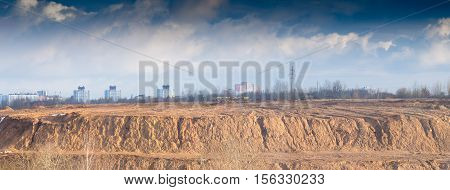 Panorama of the city from the outside. City begins