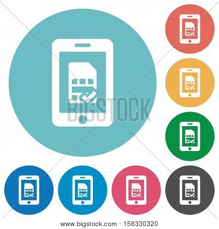Mobile simcard verified white flat icons on color rounded square backgrounds