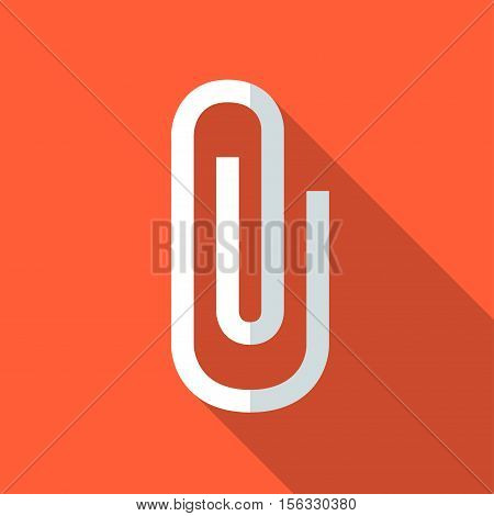 Colorful paper clip icon in modern flat style with long shadow. Vector illustration