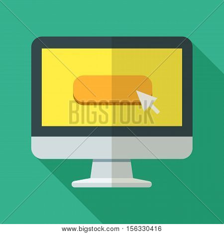 Colorful computer icon in modern flat style with long shadow. Vector illustration