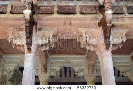 JAIPUR, INDIA - FEBRUARY 16: White marble hall of Sattais Katcheri at Amber Fort in Jaipur, Rajasthan, India, on February 16, 2016.