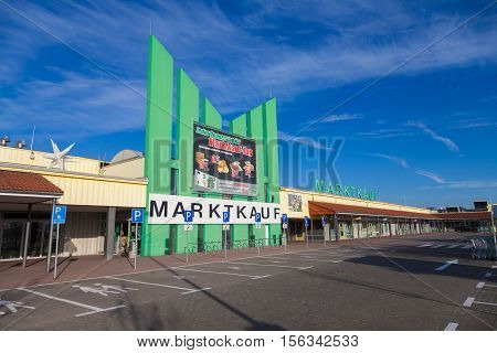 BURG / GERMANY - NOVEMBER 13 2016: Entry of a Marktkauf a discount supermarket chain based in Germany. Marktkauf GmbH is one of the largest German trading companies and part of the Edeka Group.