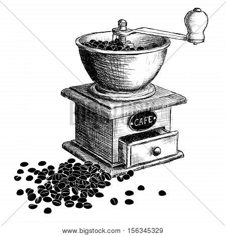 Coffee mill. Hand drawn illustration. Color can be changed in one click