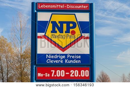 BURG / GERMANY - NOVEMBER 13 2016: Branch from NP supermarket chain. Niedrig-Preis market is a food discounter with the dissemination area in northern Germany.