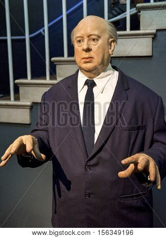 London, the UK-May 2016: Alfred Hitchcock wax figure in Madame Tussaud's 
museum