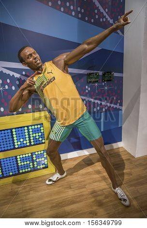 London, the UK-May 2016: Usain Bolt wax figure in Madame Tussaud's 
museum