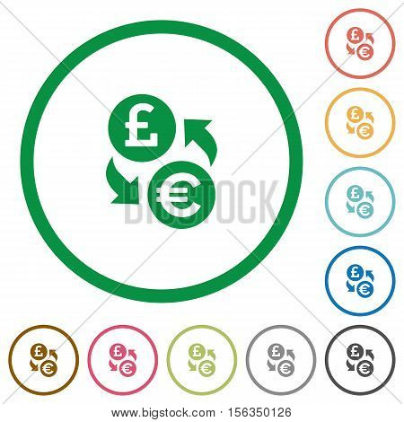 Pound Euro exchange flat color icons in round outlines