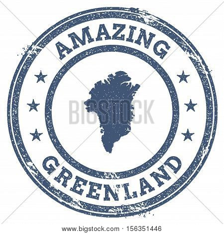 Vintage Amazing Greenland Travel Stamp With Map Outline. Greenland Travel Grunge Round Sticker.