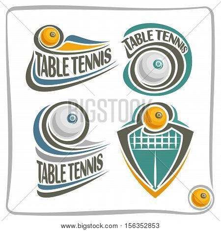 Vector abstract logo Table Tennis Ball, decoration sign sports club, simple ping pong ball flying in goal with net, set isolated sporting equipment icon, design concept insignia blazon.