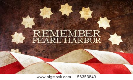 Remember Pearl Harbor. Usa Flag Waves on Wood