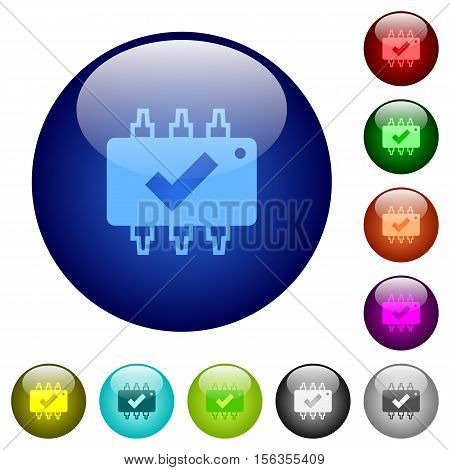 Hardware checked icons on round color glass buttons