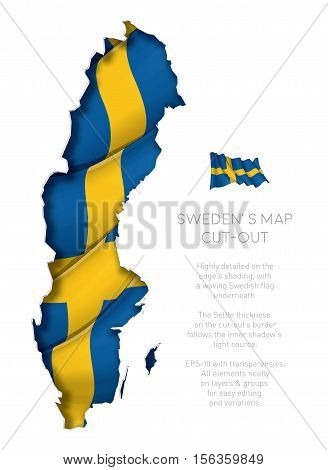 Sweden Map Cut-out With Waving Flag