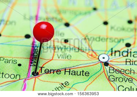 Terre Haute pinned on a map of Indiana, USA