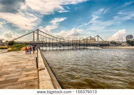 View Over Moskva River And Krymsky Bridge, Moscow, Russia
