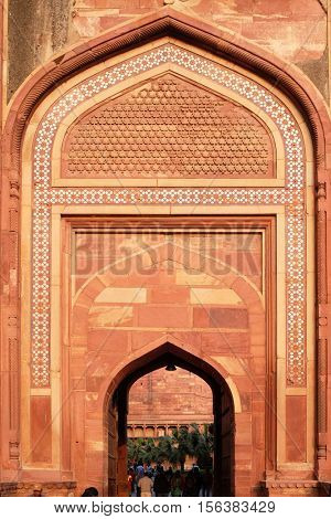 AGRA, INDIA - FEBRUARY 14: Amar Singh Gate of Agra Fort, UNESCO World heritage site in Agra. Uttar Pradesh, India on February 14, 2016.