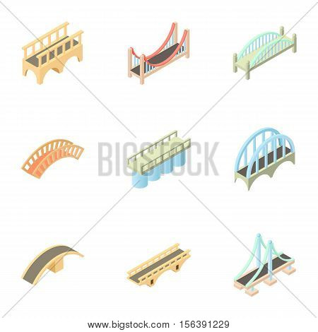 Types of bridges icons set. Cartoon illustration of 9 types of bridges vector icons for web