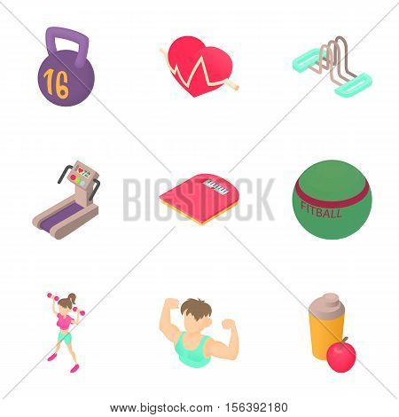 Fitness icons set. Cartoon illustration of 9 fitness vector icons for web