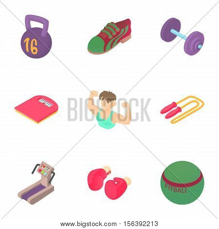 Gym icons set. Cartoon illustration of 9 gym vector icons for web