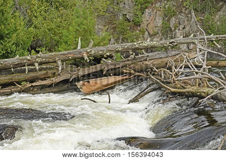 Broken Canoe in at Kennebas in Quetico Provincial Park in Ontario Canada