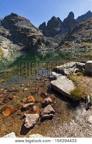 Amazing landscape of The Scary lake and Kupens peaks, Rila Mountain, Bulgaria