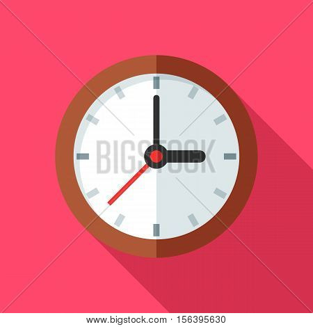 Colorful clock icon in modern flat style with long shadow. Vector illustration