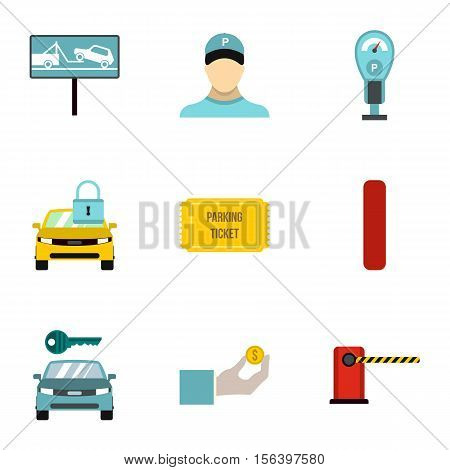 Valet parking icons set. Flat illustration of 9 valet parking vector icons for web