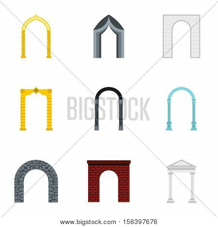 Types of arches icons set. Flat illustration of 9 types of arches vector icons for web