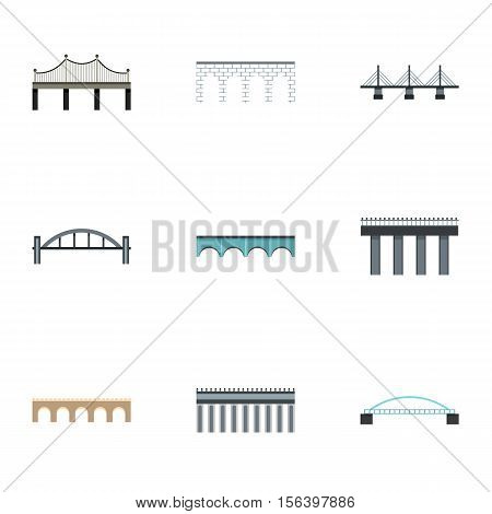 Types of bridges icons set. Flat illustration of 9 types of bridges vector icons for web