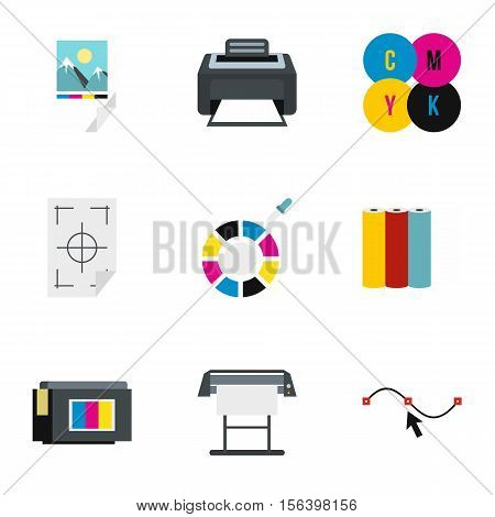 Printing services icons set. Flat illustration of 9 printing services vector icons for web