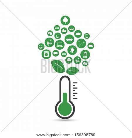 Global Warming, Ecological Problems And Solutions - Thermometer Icon Design