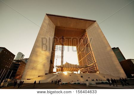 PARIS, FRANCE - MAY 13: Architecture closeup in la Defense business district on May 13, 2015 in Paris. With the population of 2M, Paris is the capital and most-populous city of France.